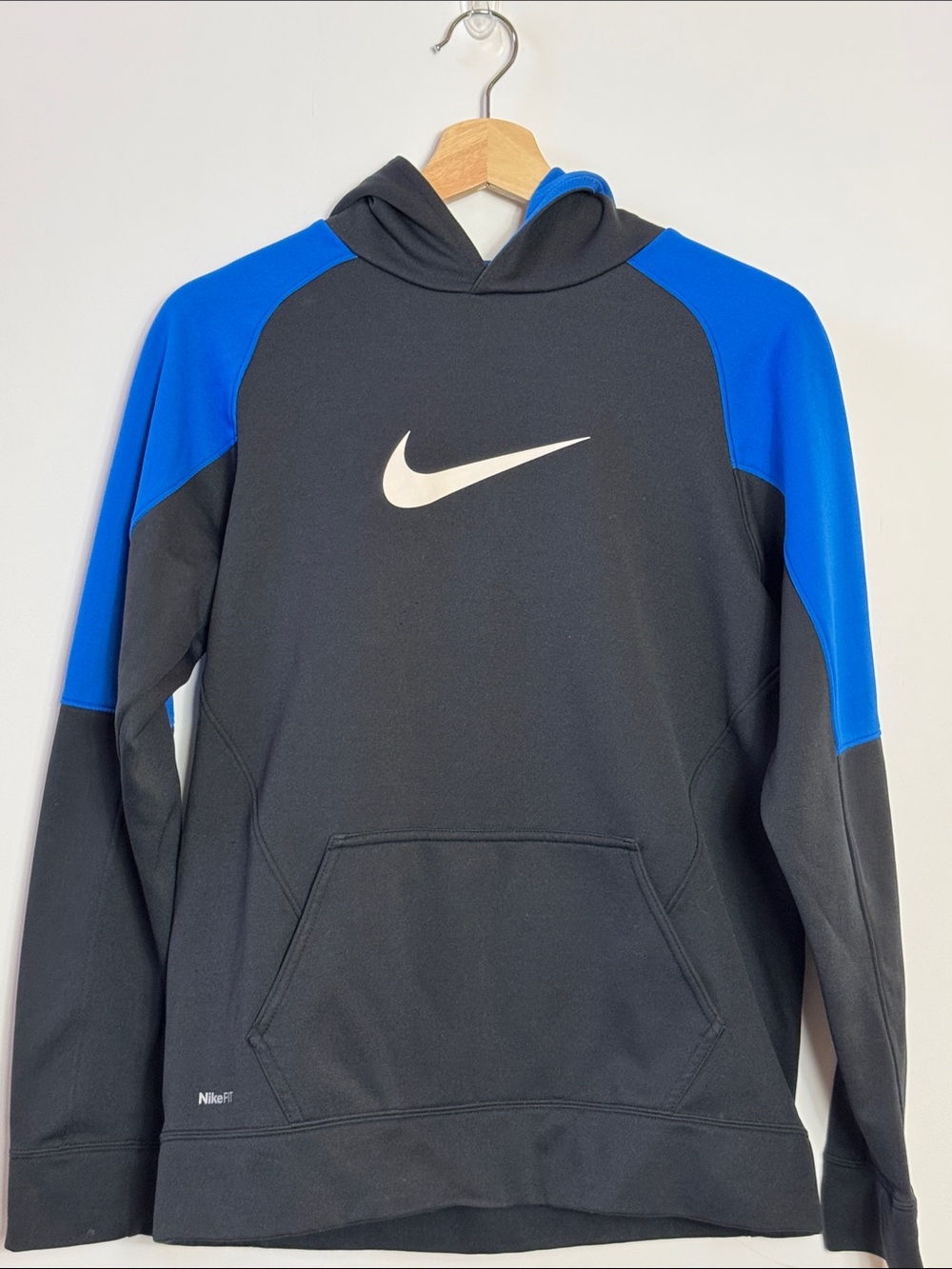 Nike Youth Kids Black & Royal Blue Swoosh Pullover Hoodie